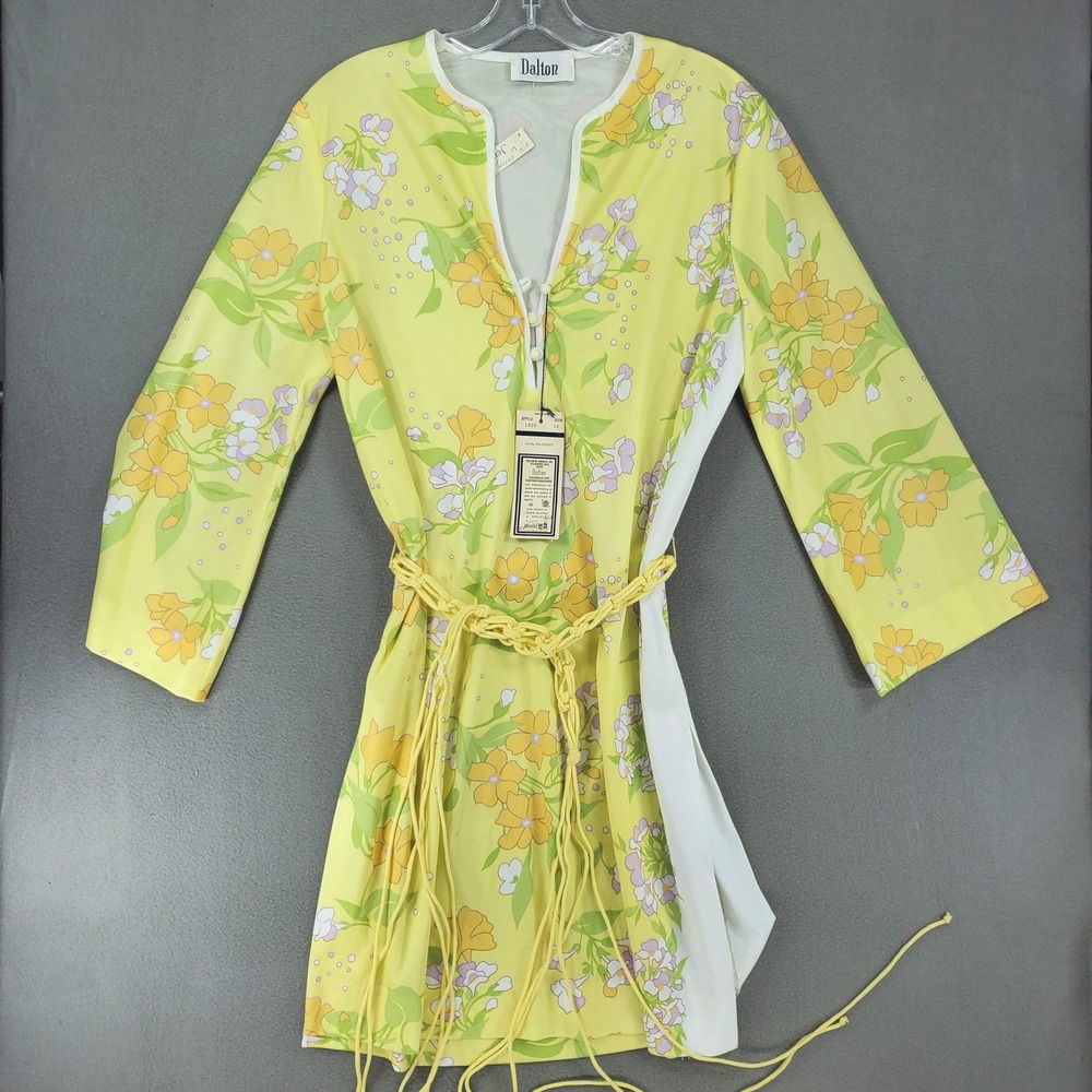 Dalton Floral Tunic Dress Women 14‎ Yellow Vintage 70s Mod Retro NEW Belted